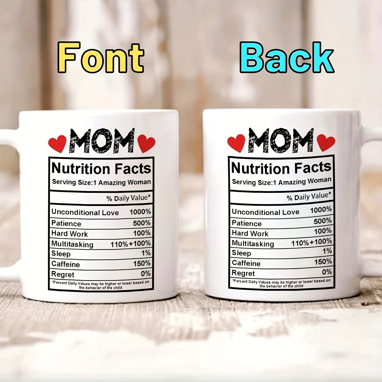 1pc funny mom mug with funny nutrition facts funny mothers day birthday gift idea 11oz white ceramic coffee cup with heart cutouts dishwasher safe funny womens tea mug for everyday use   mom grandma   funny mothers day present ideal for hot cold   dining essentials 1