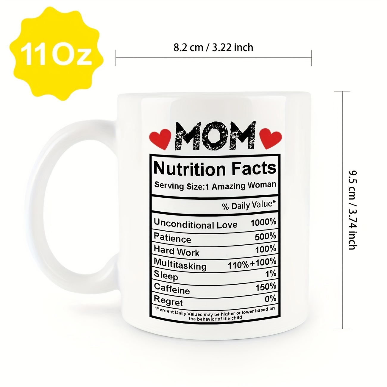 1pc funny mom mug with funny nutrition facts funny mothers day birthday gift idea 11oz white ceramic coffee cup with heart cutouts dishwasher safe funny womens tea mug for everyday use   mom grandma   funny mothers day present ideal for hot cold   dining essentials 5