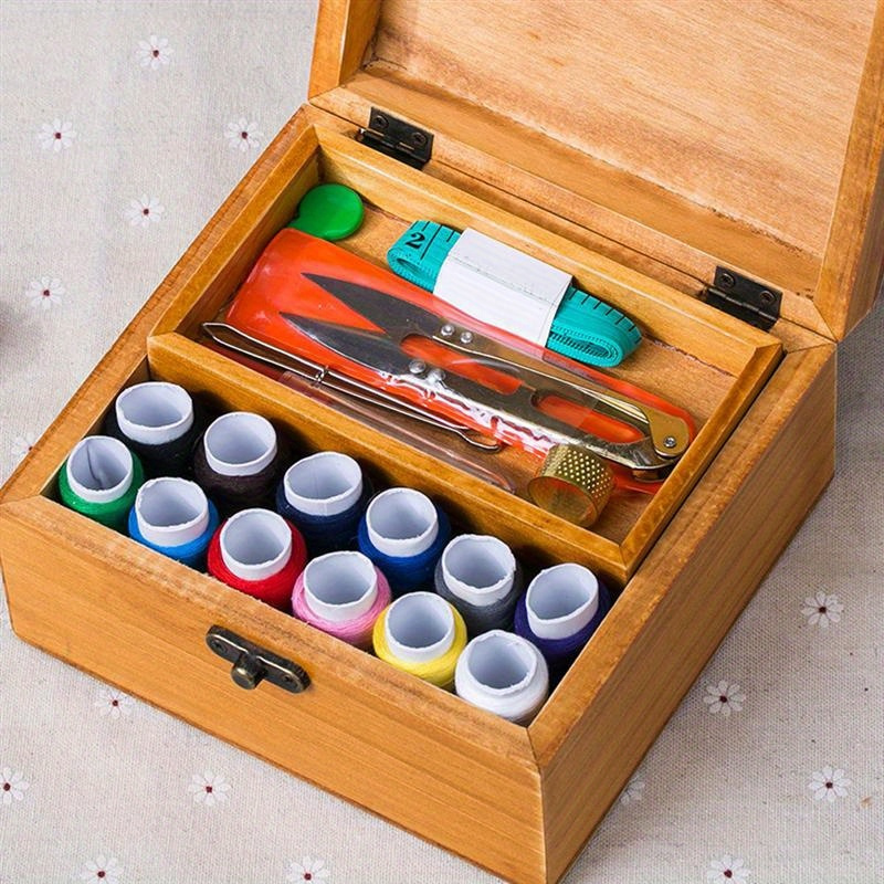 

Deluxe Wooden Sewing Box Kit - Complete Mending With , Scissors, Measuring Tape & More - For Quick Repairs & Diy Projects, Sewing Supplies Accessories