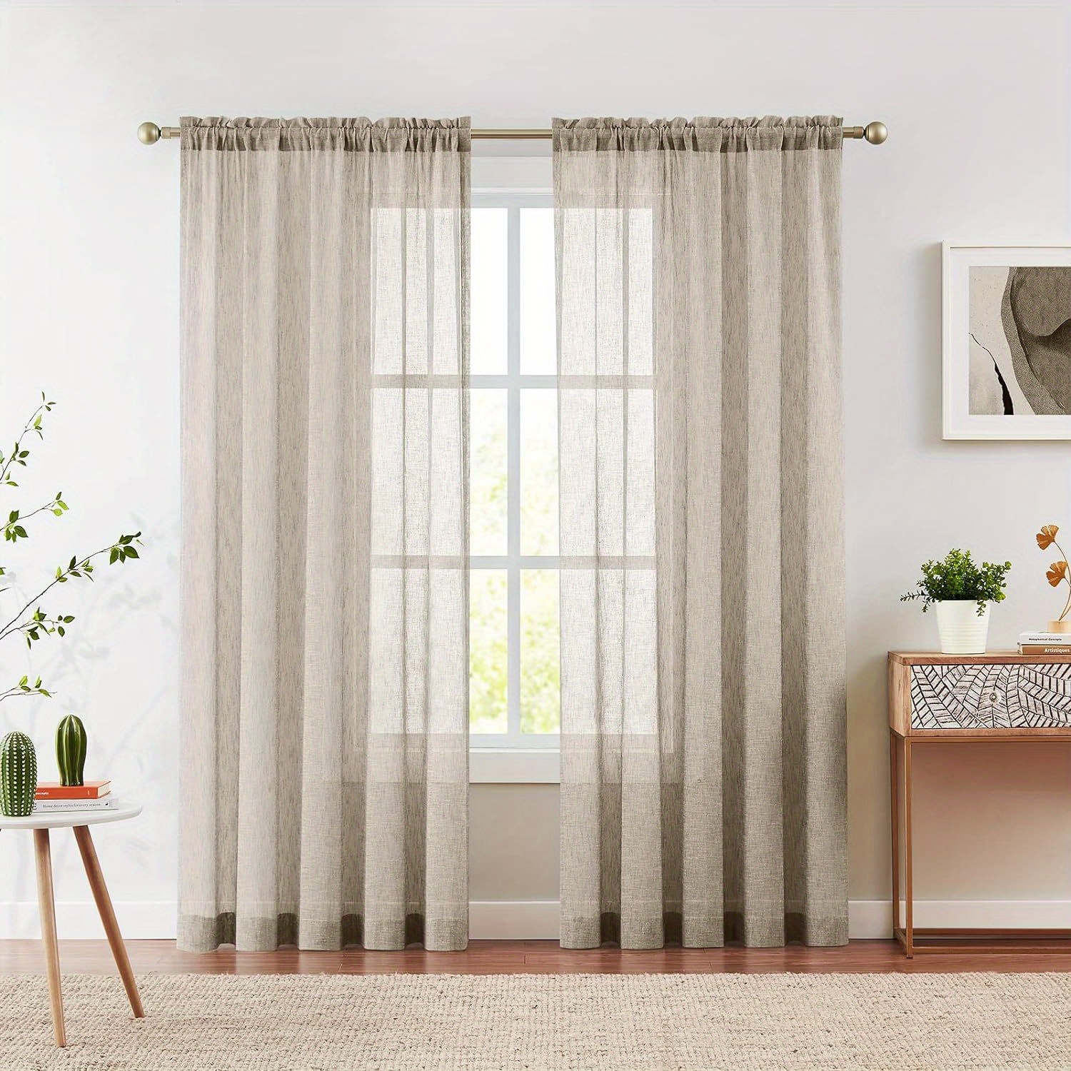 

Set 2 Panels Sheer Curtains Light Filtering Farmhouse Curtains Natural Flax Textured Light Filtering Rod Pocket Burlap Sheer Voile Drapes For Living Room Bedroom