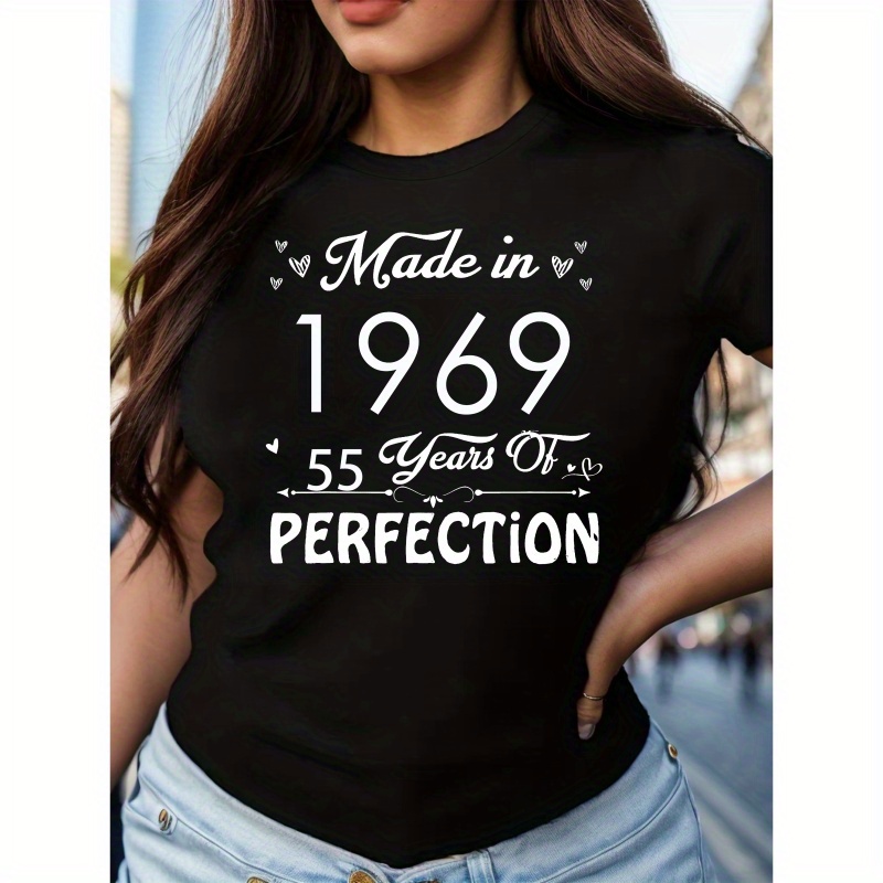 

Made In 1969, 55 Years Of Print T-shirt, Casual Crew Neck Short Sleeve T-shirt For , Women's Clothing