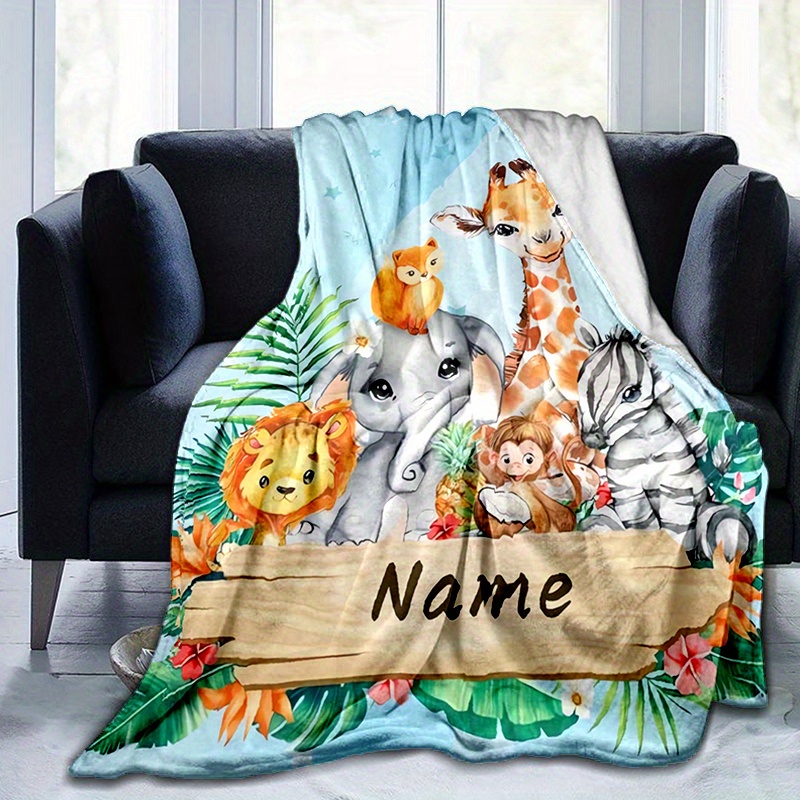 

Personalized Animal Throw Blanket With Custom Name – Cozy Polyester Flannel, Lightweight For Travel & All Seasons, Machine Washable – Ideal Gift For Sofa, Bed, Birthday, Valentine's Day