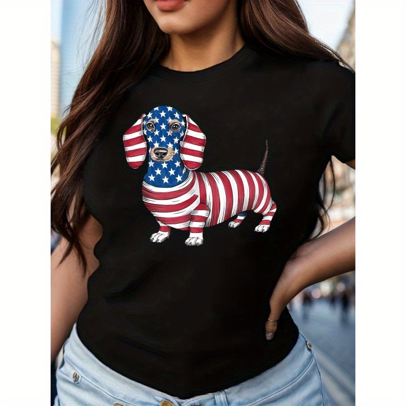 

Whimsical Print T-shirt, Casual Crew Neck Short Sleeve Comfort Fit T-shirt For Spring & Summer, Women's Clothing