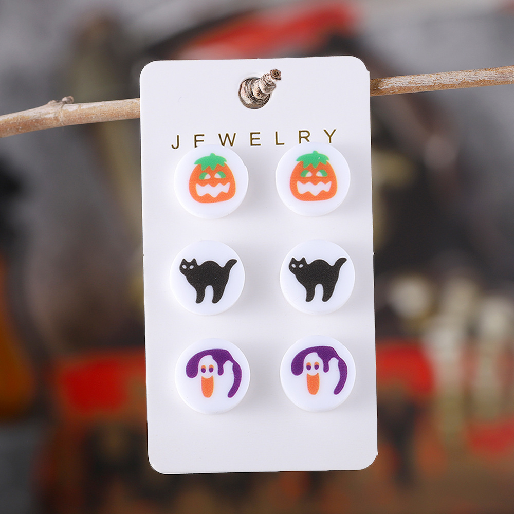 TEMU Lot de 3 paires de boucles d'oreilles vintage pour femme et Citrouille - Ornements d'oreilles rétro Chat et Lanterne Jack-O'-Lantern, métal,