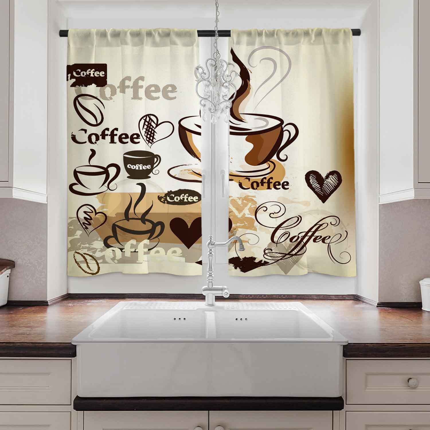 

1 Elegant Curtain And 2 Cafe Curtains - Curtain, European Tableware Design - Vintage Style Window Decoration For Kitchen, Farmhouse, Living Room And Bedroom Decoration