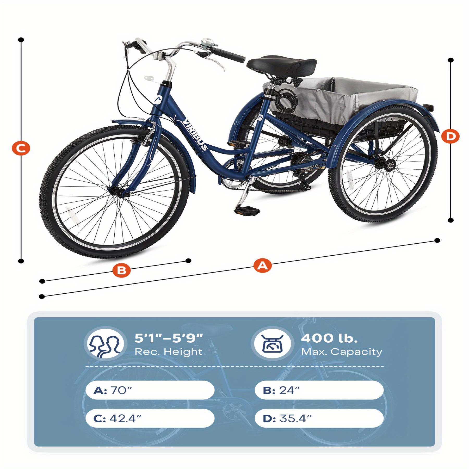Wheel Bikes for Adults Tricycles for Adults 24 26 Inch, Adult  Tricycles for Women Men Seniors with Dual Chain, Rear Basket and Bag,