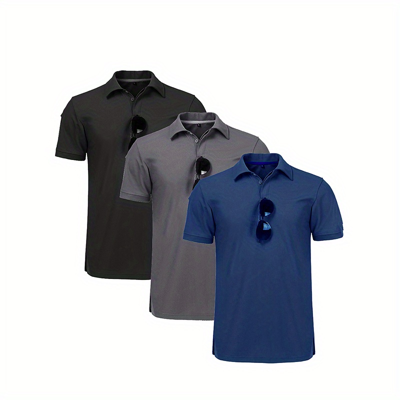 

3 Pcs Mens Polo Shirts Quick-dry Cool Short Sleeve Sports Casual Tennis Golf Shirt For Men