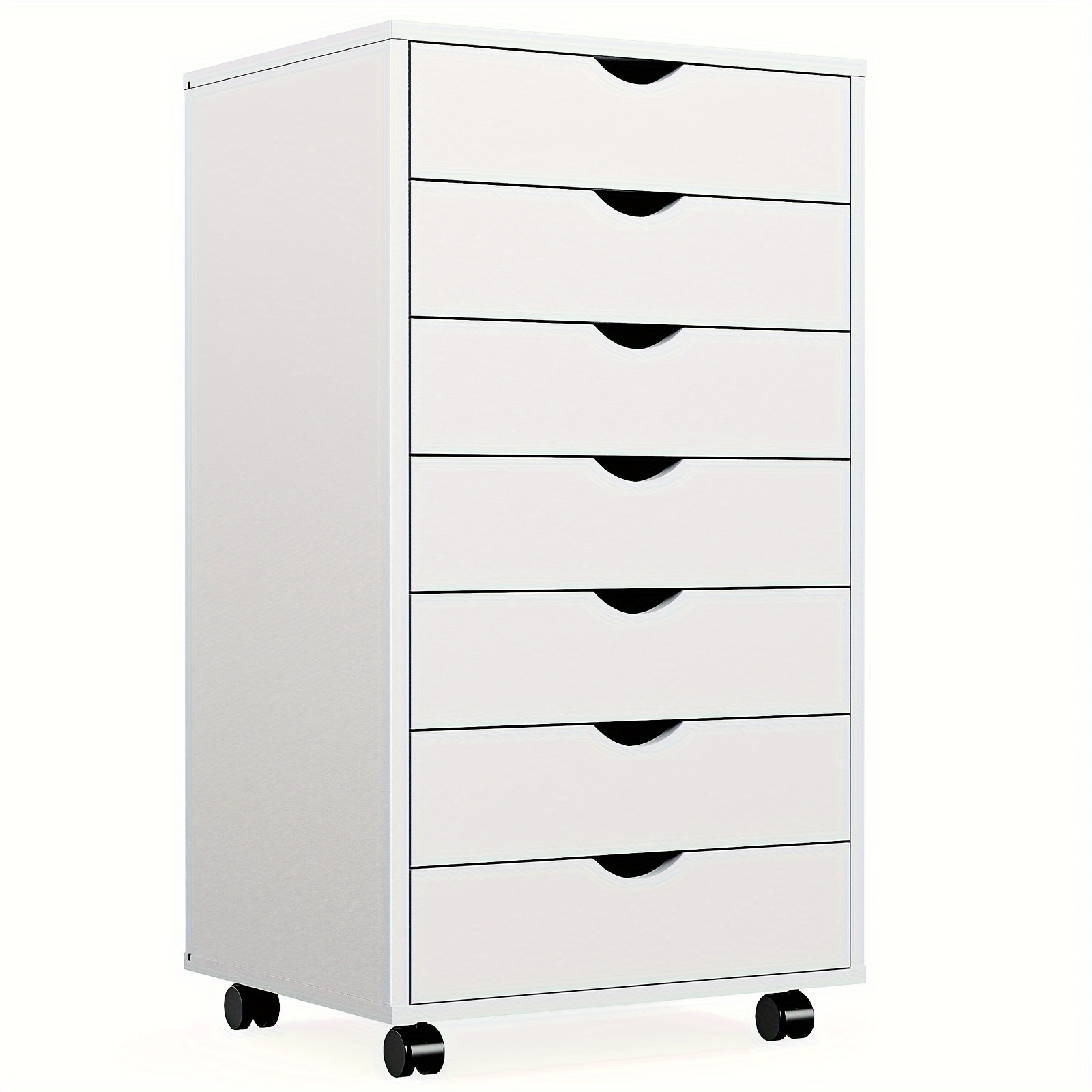 

7-layer White Wooden Drawer File Cabinet With Smooth Rolling Wheels - Spacious Storage For Home Office & Small - With Black Handles