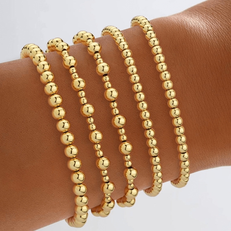 

Plated Gold Bracelets For Women 18k Stretch Beaded Bracelets Stackable Plated Bead Ball Bracelet For Women Trendy Gift