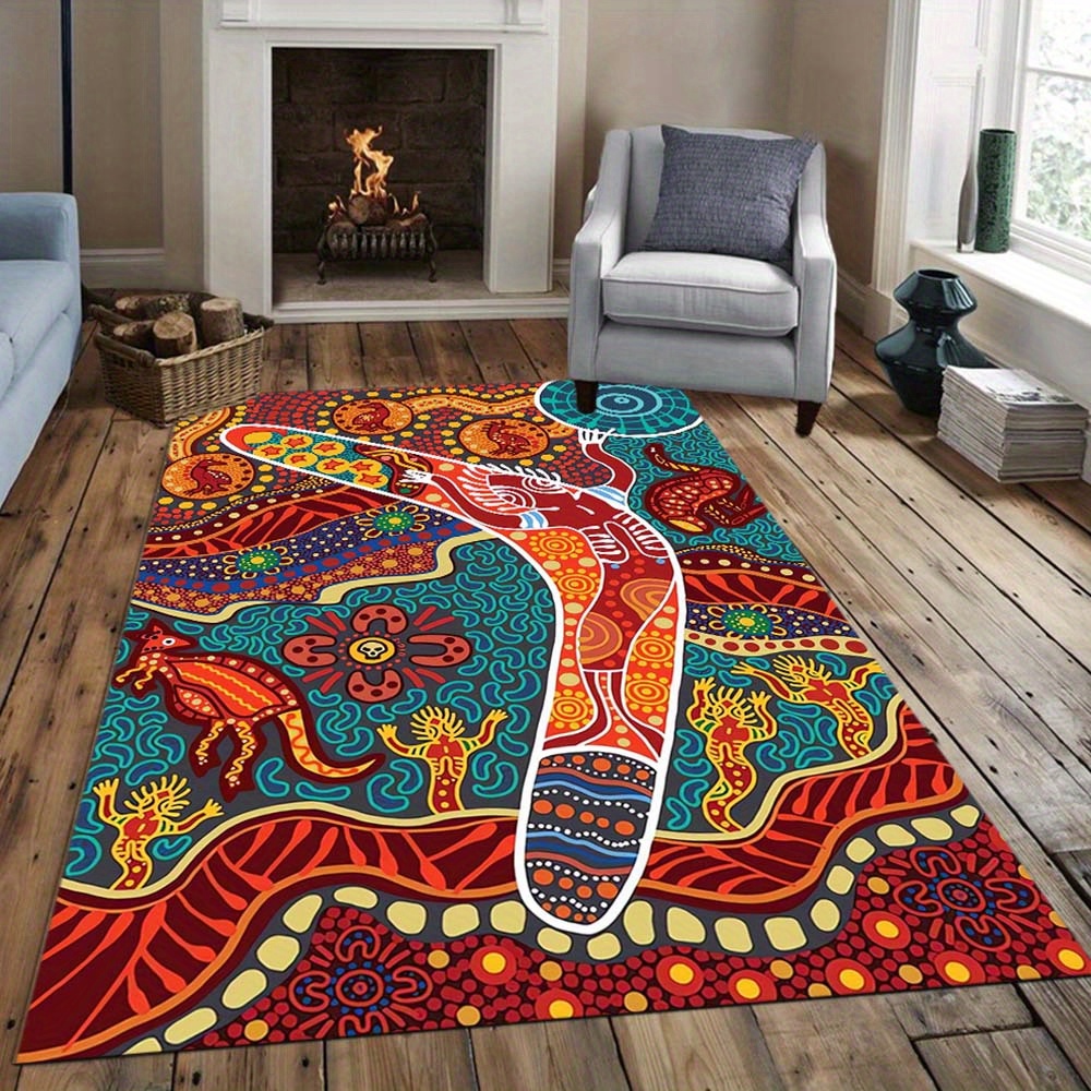 TEMU Design | Vibrant Polyester Square Rug, 800g/m2 - Colorful With Floral And Geometric Patterns, Ideal For Living Room Or Bedroom Decor, Decorative