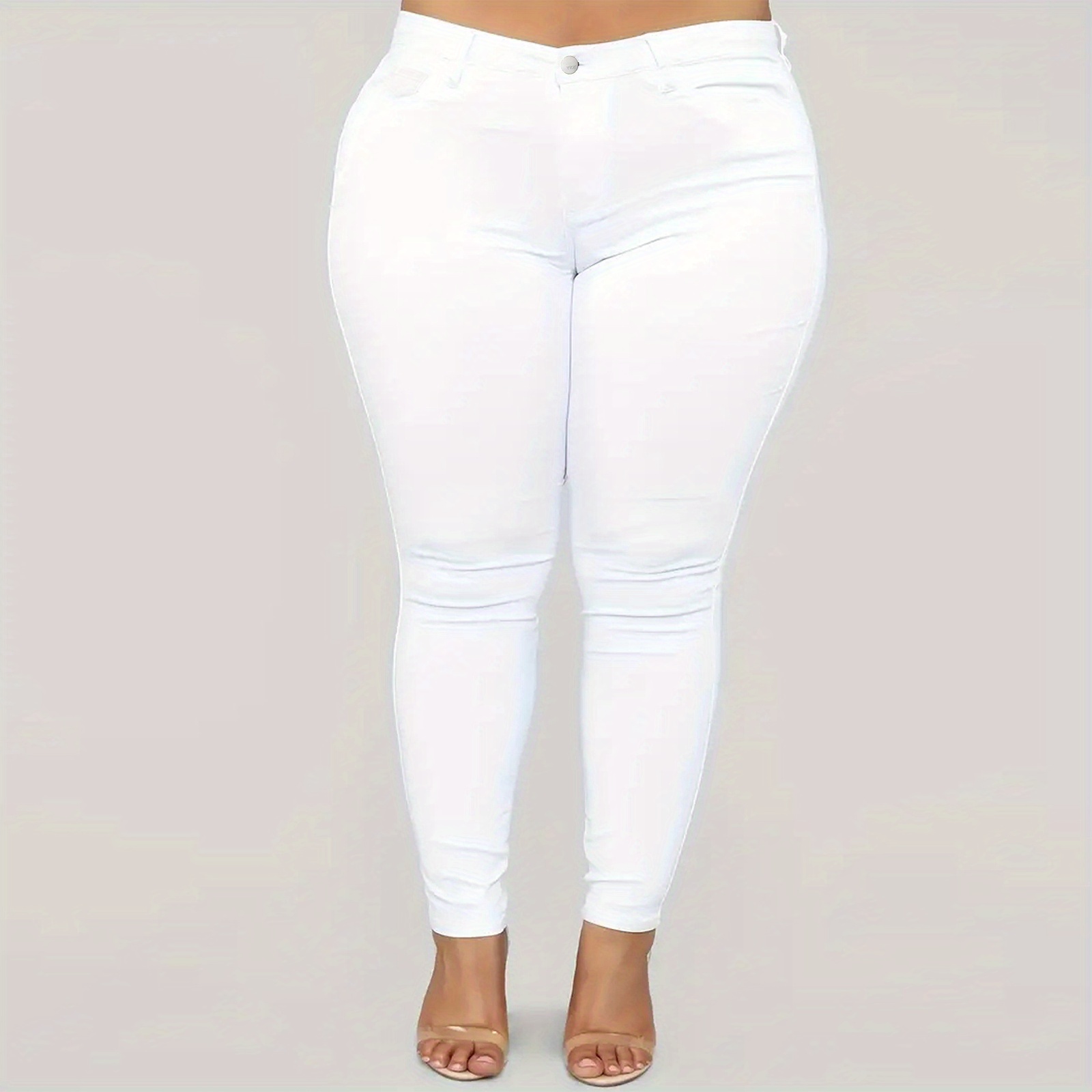 

Plus Size Skinny White Jeans For Women Full Length Stretchy Denim Jeans Pants Full Length Pencil Denim Jeans Pants