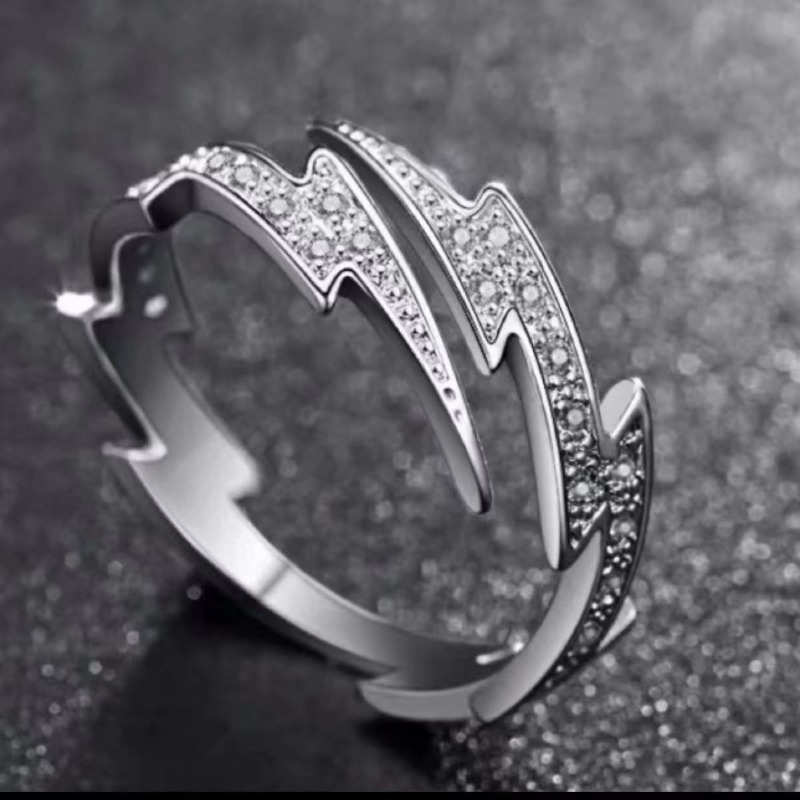 

1pc Fashion Lightning Ring Personality Opening Adjustable Finger Ring For Men Trendy Hip Hop Style Party Jewelry Gift