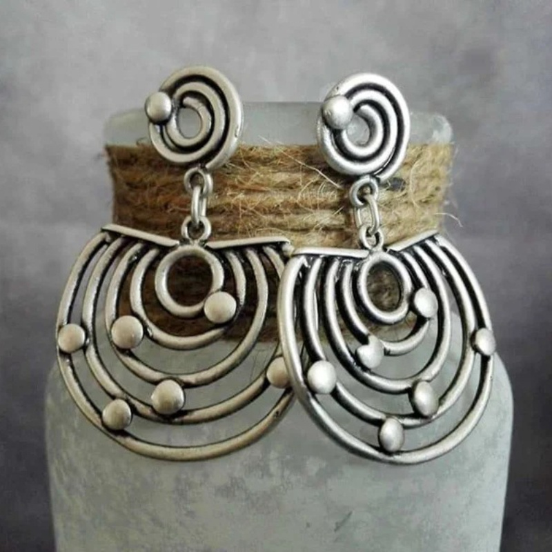 

Bohemian Vintage Hollow Spiral Pattern Geometric Semi-circular Design Pendant Earrings Jewelry Gift