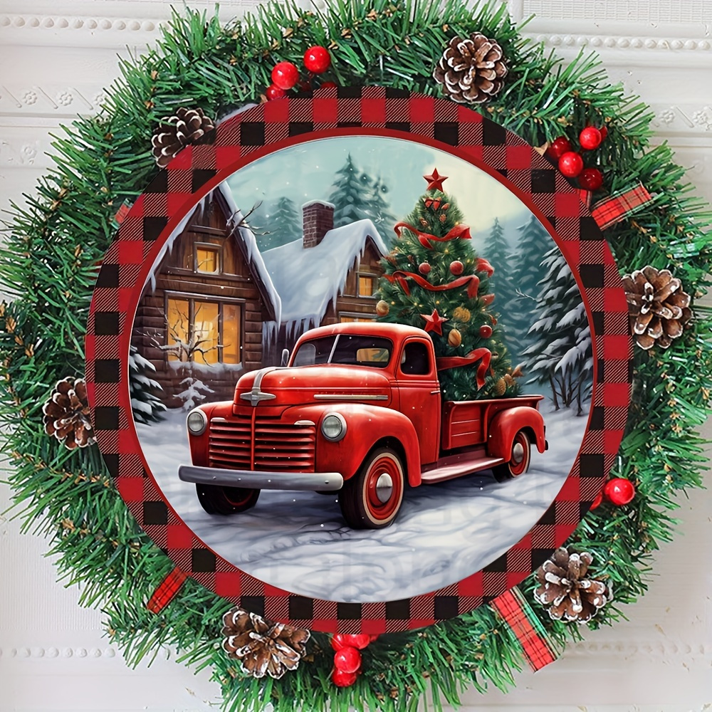 

Vintage Truck And Christmas Tree Wooden Wall Hanging Decor Sign – 8 Inch Round, No Electricity Needed, Universal Holiday Charm, Easy Install, Home Door & Wall Festive Decoration For Gatherings (1 Pc)