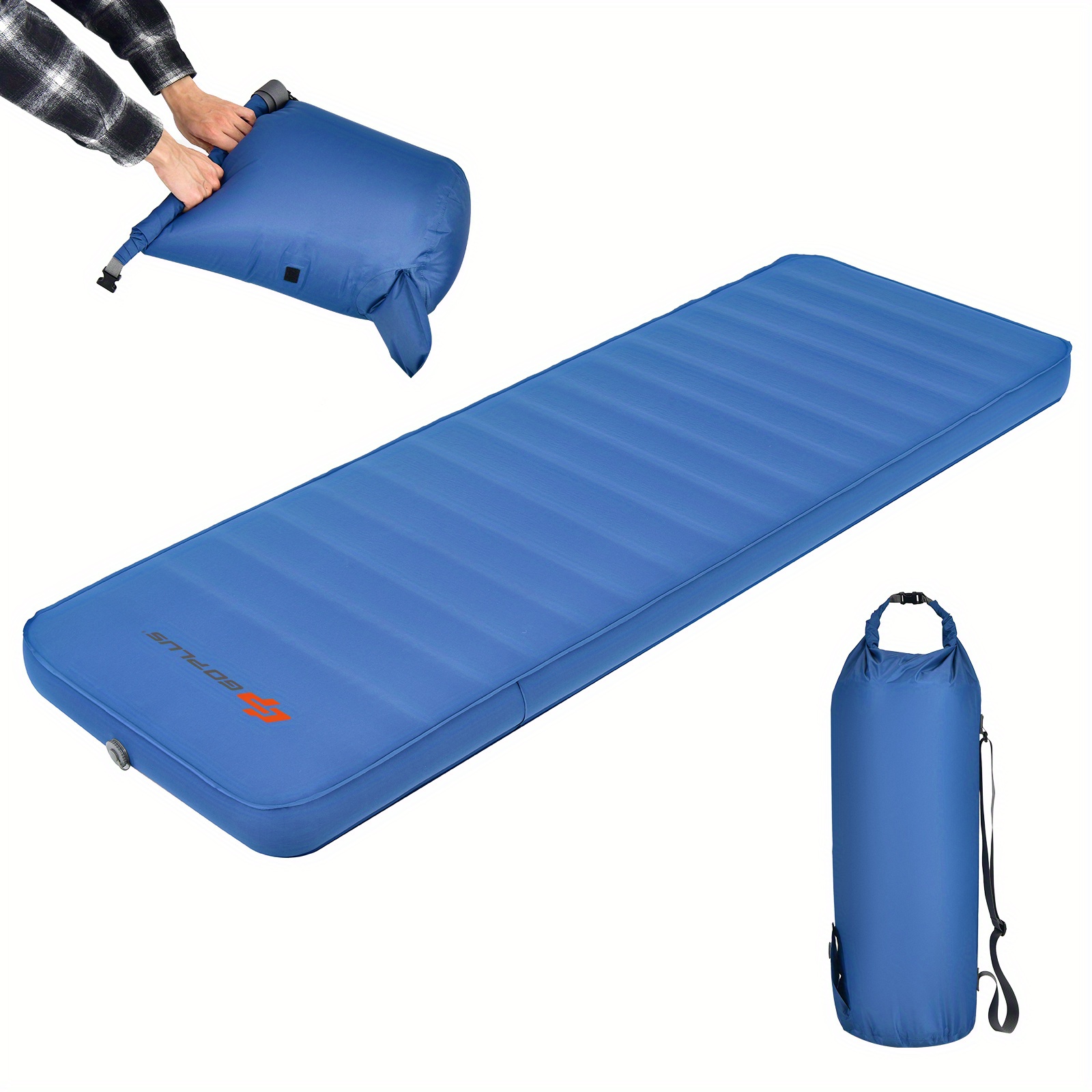 

Multigot Folding Sleeping Pad, Self Inflating Camping Mattress With Carrying Bag Blue
