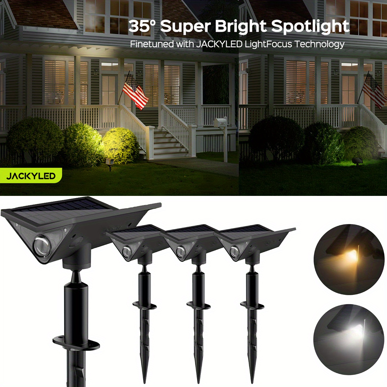 

Jackyled Solar Spot Lights Outdoor Waterproof, Dual Solar Panels Solar Spotlights, 4 Lighting Lights Outdoor For Landscape, Backyard, Garden, Trees, 4-pack.