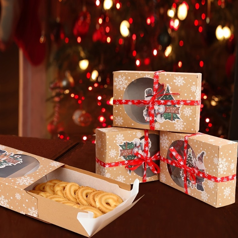 

Christmas Cookie Gift Boxes Set With Viewing Window - 6/10/12 Pack - Kraft Paper Bakery Boxes With Oilpaper & Festive Ribbons For , Cupcakes, Party Favors & Christmas Decorations