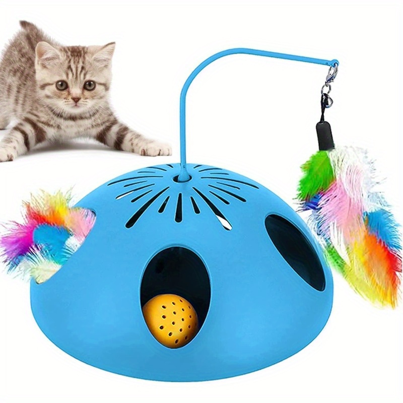 

Cat Toys 2 Speed Modes, 3-in-1 Automatic Interactive Cat Toys For Indoor Cats With Feather And Bell Ball, Electronic Cat Puzzle Toys, Exerciser Entertainment Hunting For Kitty Pet