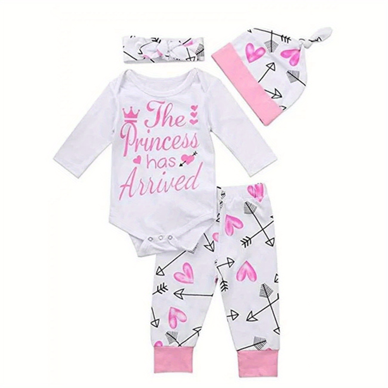 

4pcs Newborn Baby Girl Coming Home Outfit Clothes Long Sleeve Romper Jumpsuit Floral Pants Leggings With Headband Hat