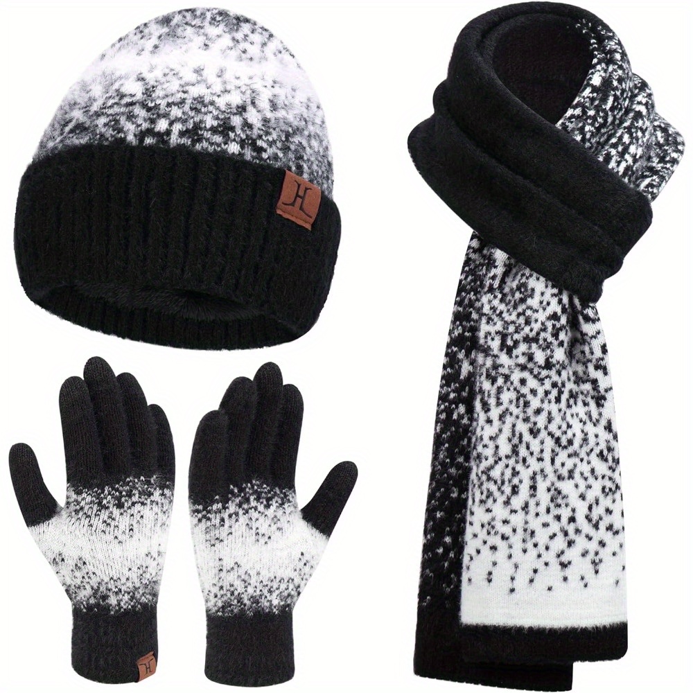 

Fz Zone Womens Winter Knit Beanie Hats And Touchscreen Gloves Long Scarf Set Warm Fleece Skull Caps Gifts For Women