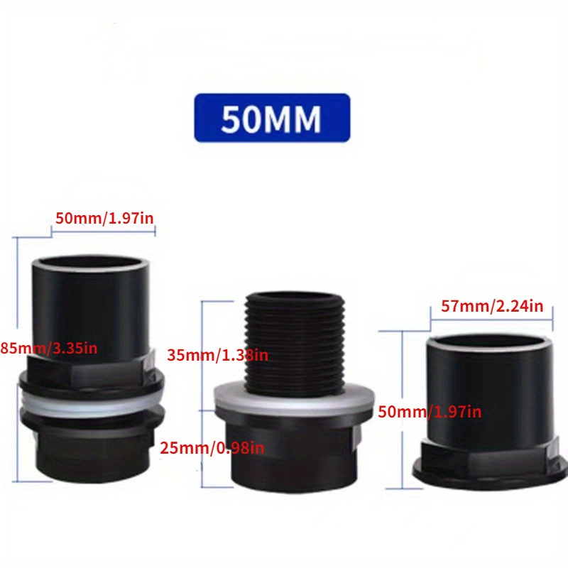 Aquarium Connector Made Of Pvc, In Black, Blue, And White, Designed For Pipes Measuring 20 To 50mm Or 0.79 To 1.97 Inches, Suitable For Straight Fittings In Fish Tanks, Without Battery