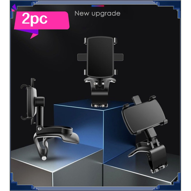 TEMU 2pcs Universal Mobile Phone Mount Set For Vehicle Models, Non-woven Fabric, 360-degree Rotatable, Dashboard And Mirror Clip Holders