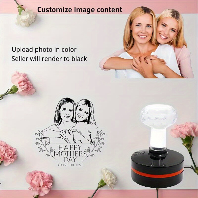 

Personalized Mother's Day Gift - Custom Cartoon Stamp With Your Photo & Signature, 40mm Self-inking Round Stamp, Perfect For Mom