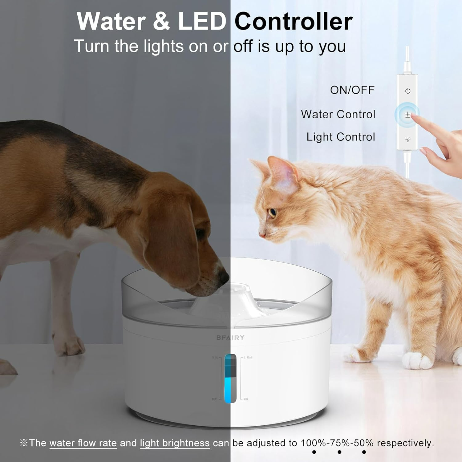 

Df20 1.3gal/5l Dog Water Fountain With Adjustable Brightness And Controllable Water Pump For Cats, Dogs, And Multiple Pets