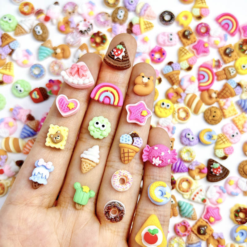 

50-piece Mixed Miniature Food Charms For Nail Art, Diy Stud Earrings - Ice Cream, Cookies, Donuts, Cake Designs - Free Crafting Accessories