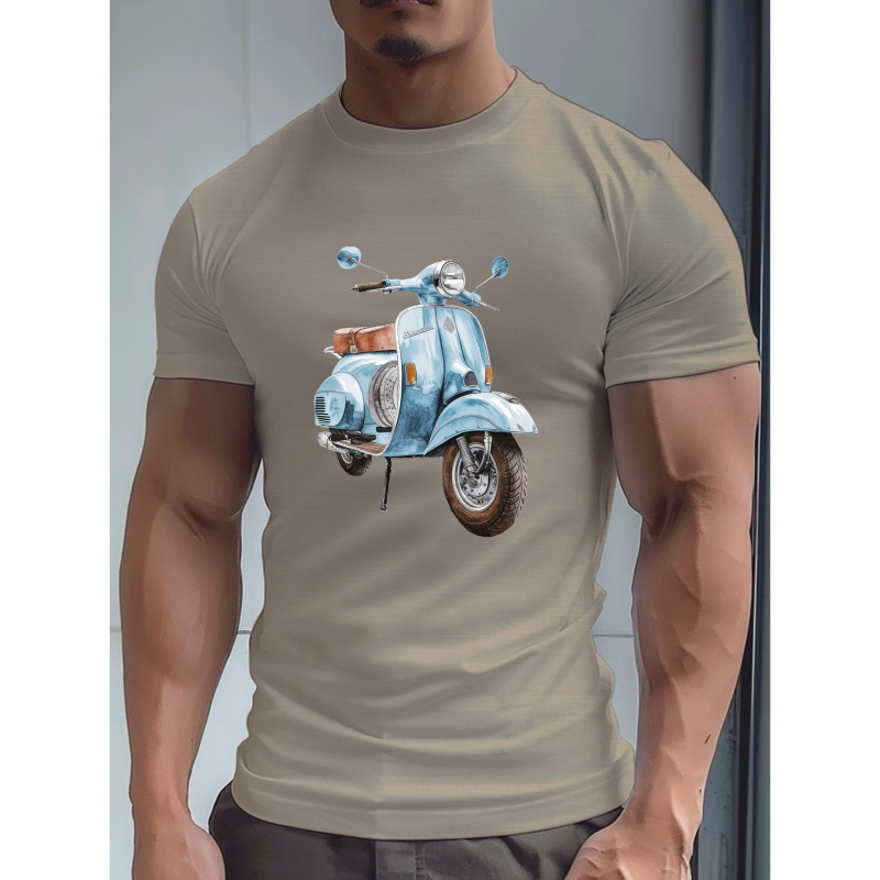 

Men' Scooter Watercolor Print Tee - Casual Short Sleeve, Breathable Polyester, Summer Fashion