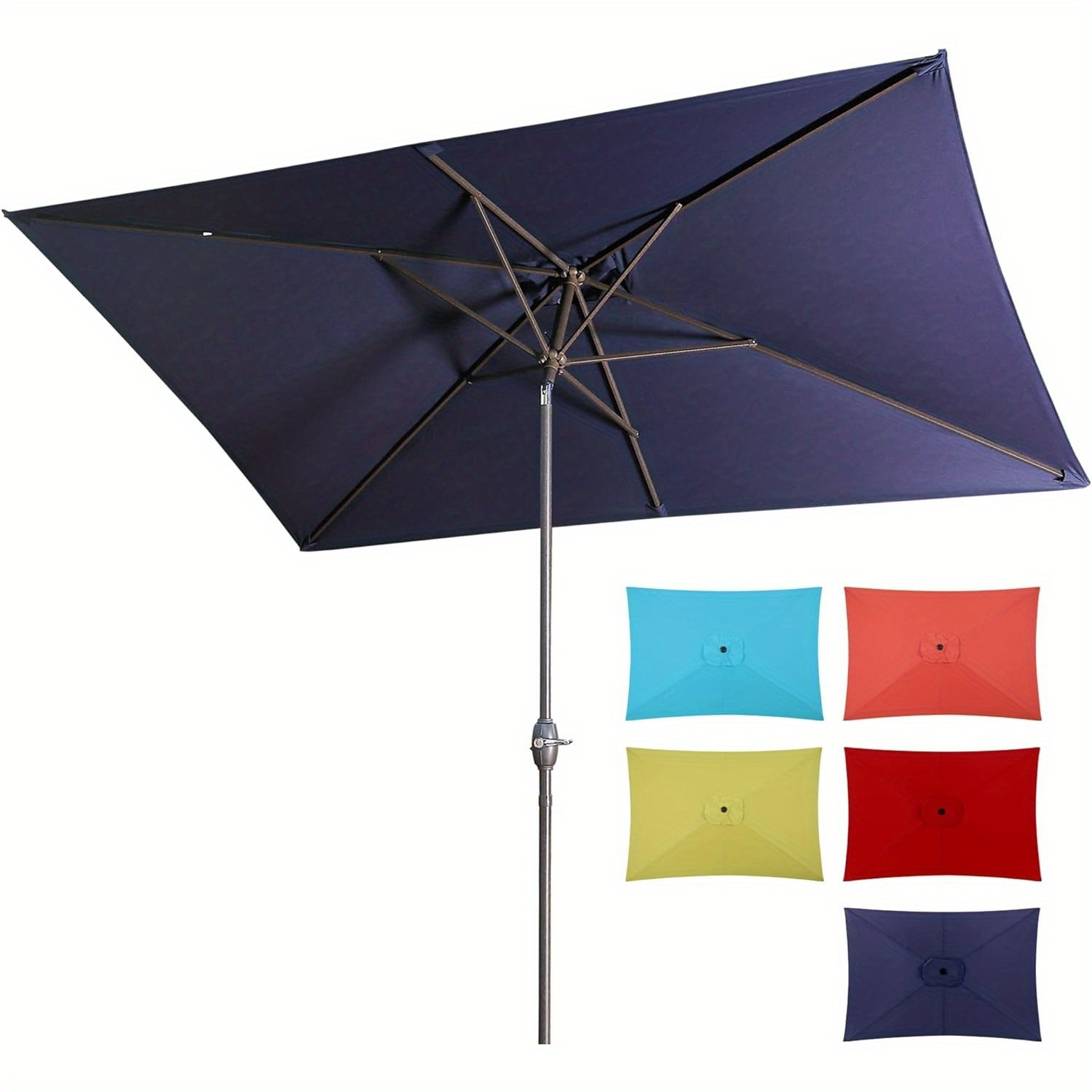 

Outdoor 6.5 X 10 Ft Rectangular Patio Umbrella Aluminum Pole With Led Light, Outdoor Table Market Umbrella With Crank, 6 Steel Ribs, Polyester Canopy