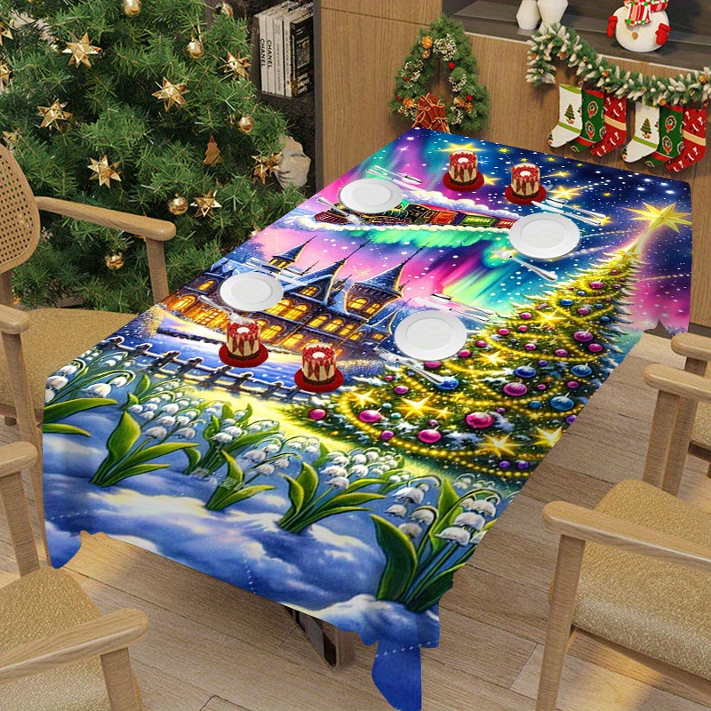 

Colorful Christmas Tablecloth - Waterproof & Oil-resistant, Perfect For Holiday Dining & Home Decor, Available In 5 Sizes