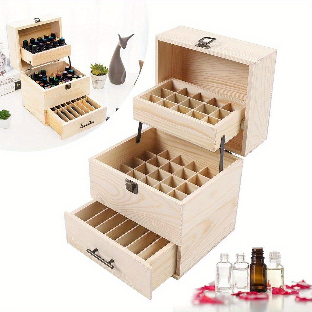 

3 Layers Essential Oil Storage Box Organizer Durable Wood Storage Organizer Box Case 59 Slots With Drawer Handle For Storage In Bathroom Bedroom