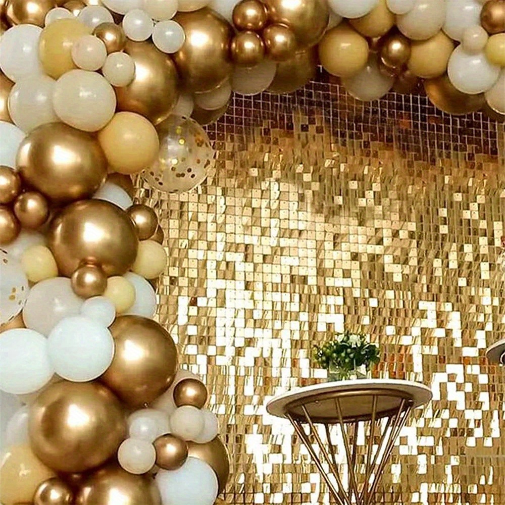 

2pcs Golden Sequin Photo Booth Backdrop Curtains - Non-feathered, Plastic, For Weddings, New Years, Birthdays, Graduations - Versatile Celebration Wall Decor Glitter Party Props