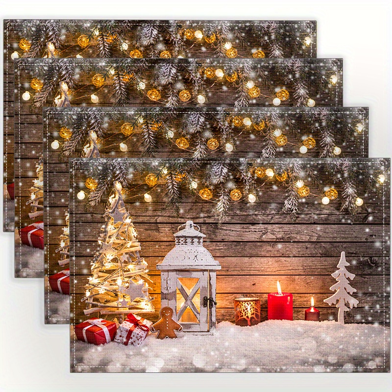 

Jit4pcs Linen Placemat With Christmas Elements Print, Stain And Heat Resistant, Washable And Easy To Clean, Kitchen Table Mat Suitable For Party And Restaurant Decoration