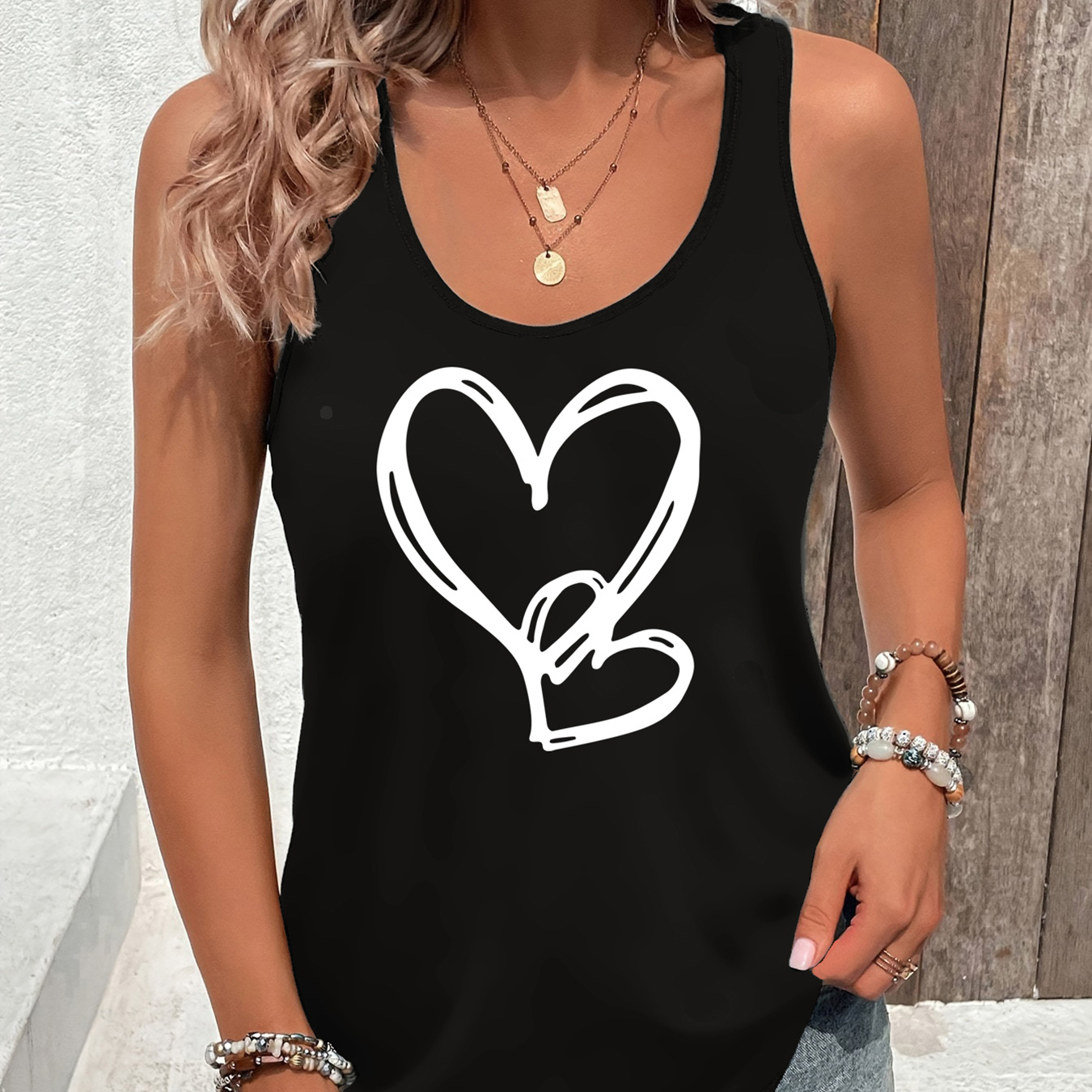 

Women's Chic Graphic Tank Top - Casual Sleeveless V-neck, Stretchy Polyester , Machine Washable -