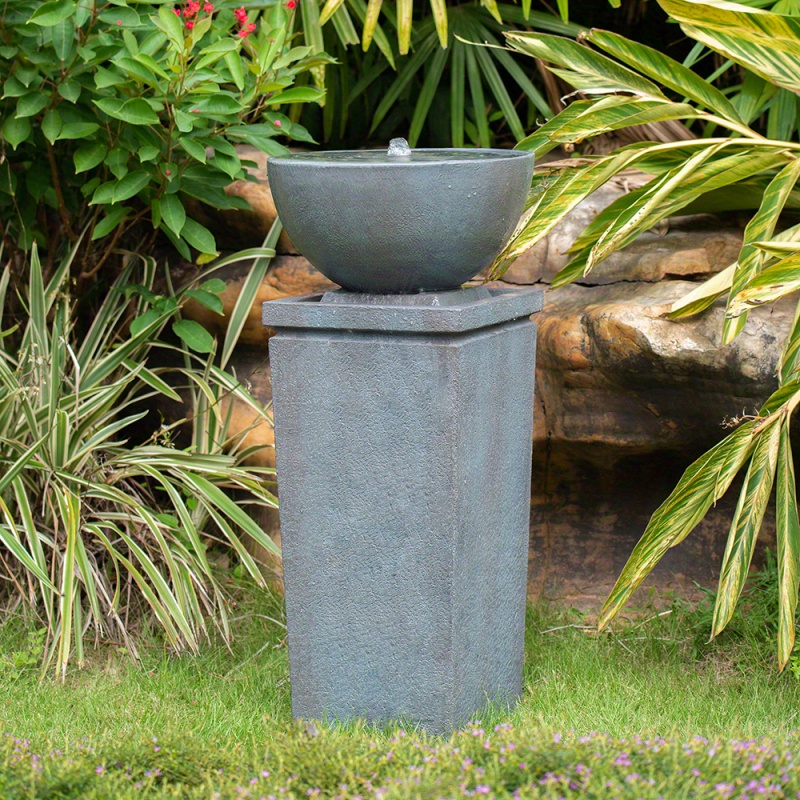 

Courtyard Fountain, 35.5-inch Gray Zen Bowl Fountain, Outdoor Bird Feeder/shower Fountain, Suitable For Relaxing Water Features Of Garden Lawn, Backyard Porch