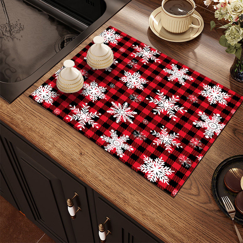 

Festive Christmas Plaid Print Kitchen Mat - Waterproof, Durable, And Easy To Clean - Perfect For Your Coffee Station