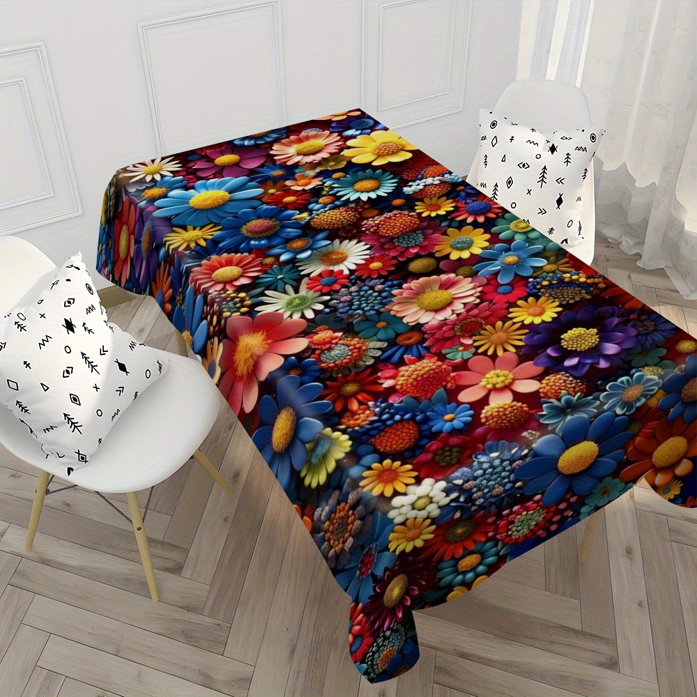 

Nappe en polyester imperméable et anti-taches à imprimé floral bohème - 1 pièce, couvre-table rectangulaire tissé pour repas et pique-nique, protecteur de table en tissu fabriqué à la machine