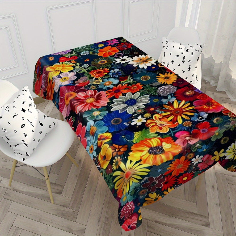 

Bohemian Print Waterproof & Oil-resistant Tablecloth - Polyester, Rectangular Dining Mat For Picnics And Writing