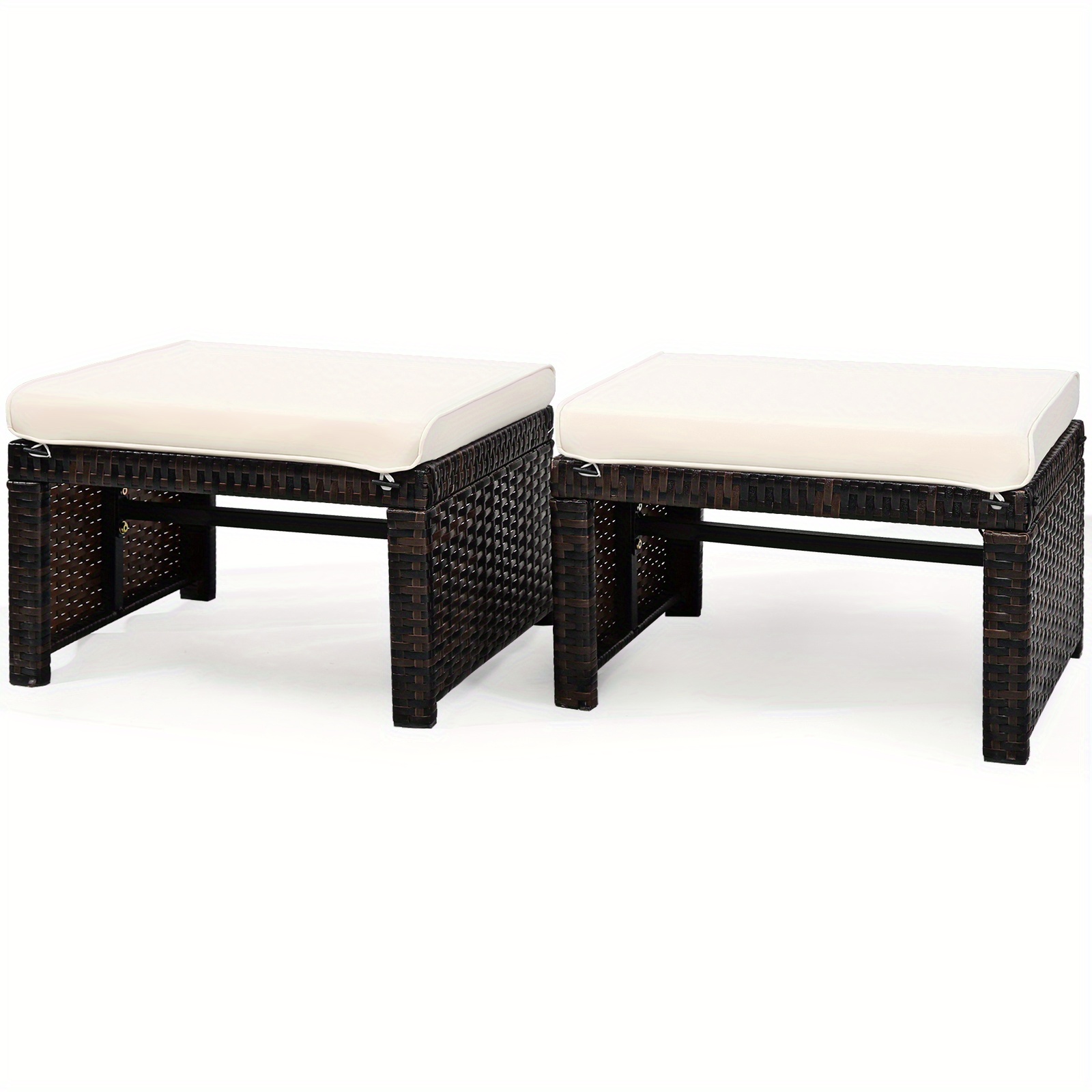 TEMU Multigot 2pcs Patio Rattan Ottoman Cushioned Seat Foot Rest Furniture, Patio Furniture With Storage Ottoman