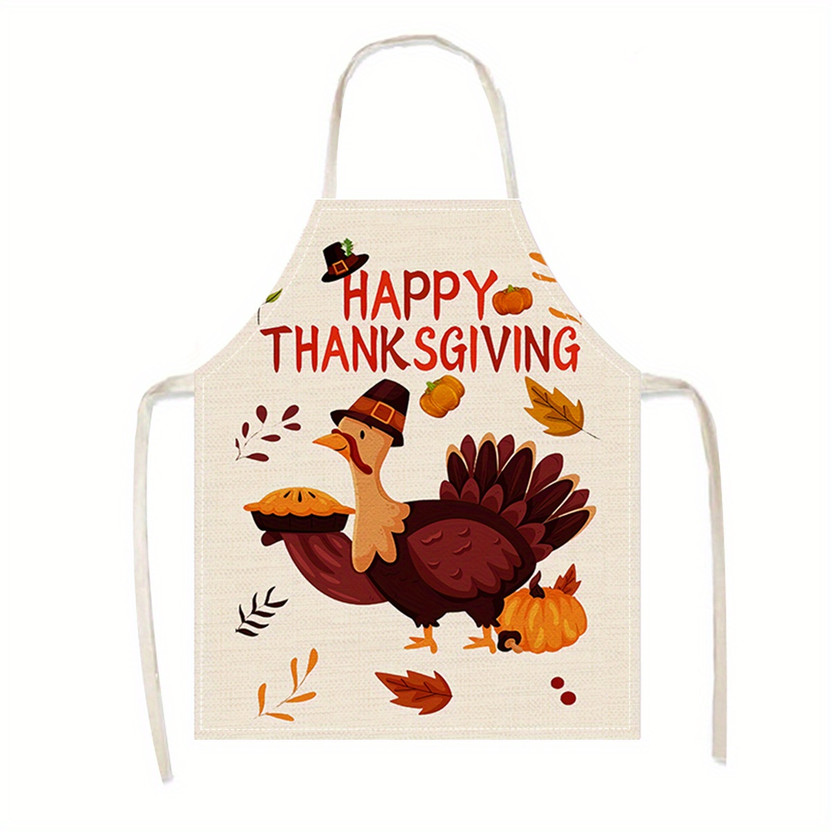 

Happy Thanksgiving Turkey Printed Polyester Apron - Woven Kitchen Chef's Apron With Neck Loop, Oil-resistant Cooking Apron For Home Use