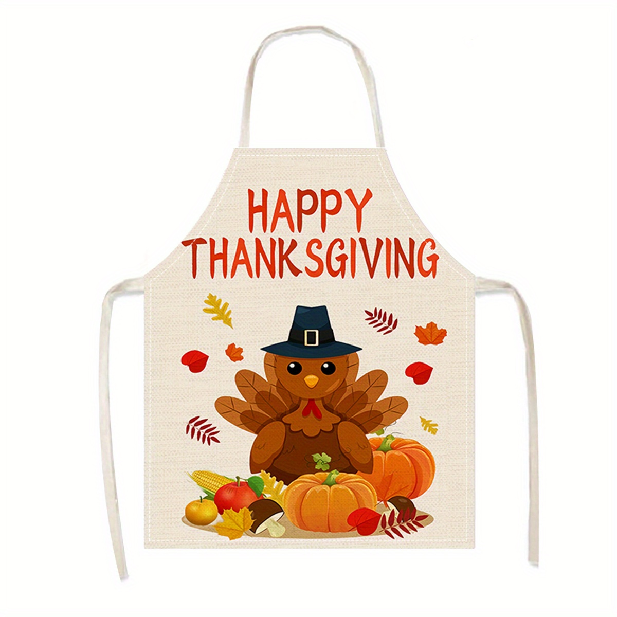 

Happy Thanksgiving Cartoon Turkey Print Kitchen Apron, 100% Polyester, Water-resistant Cooking Bib With Adjustable Neck For Chef, Household, Grilling – Woven Fabric, Oil-proof, 1pc