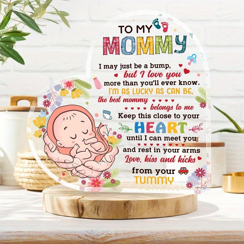 TEMU 2d Flat, First-time Mom Gift - 2d Flat Acrylic 'mommy' Sign With Message & , Irregular Shape Desktop Keepsake For , Birth & Decorations,