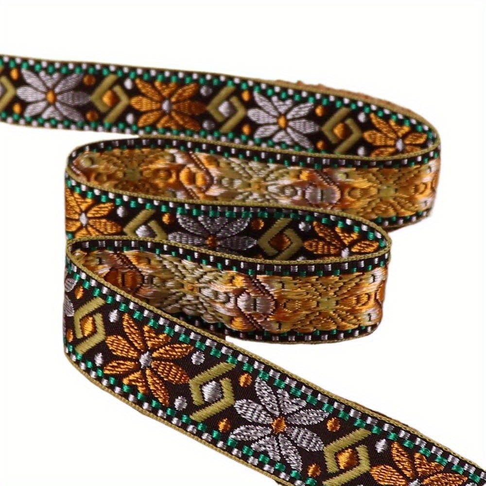 Image of 2.3cm Width Vintage Colorful Geometric Jacquard Embroidered Ribbons Webbing For Collar Sewing Additions