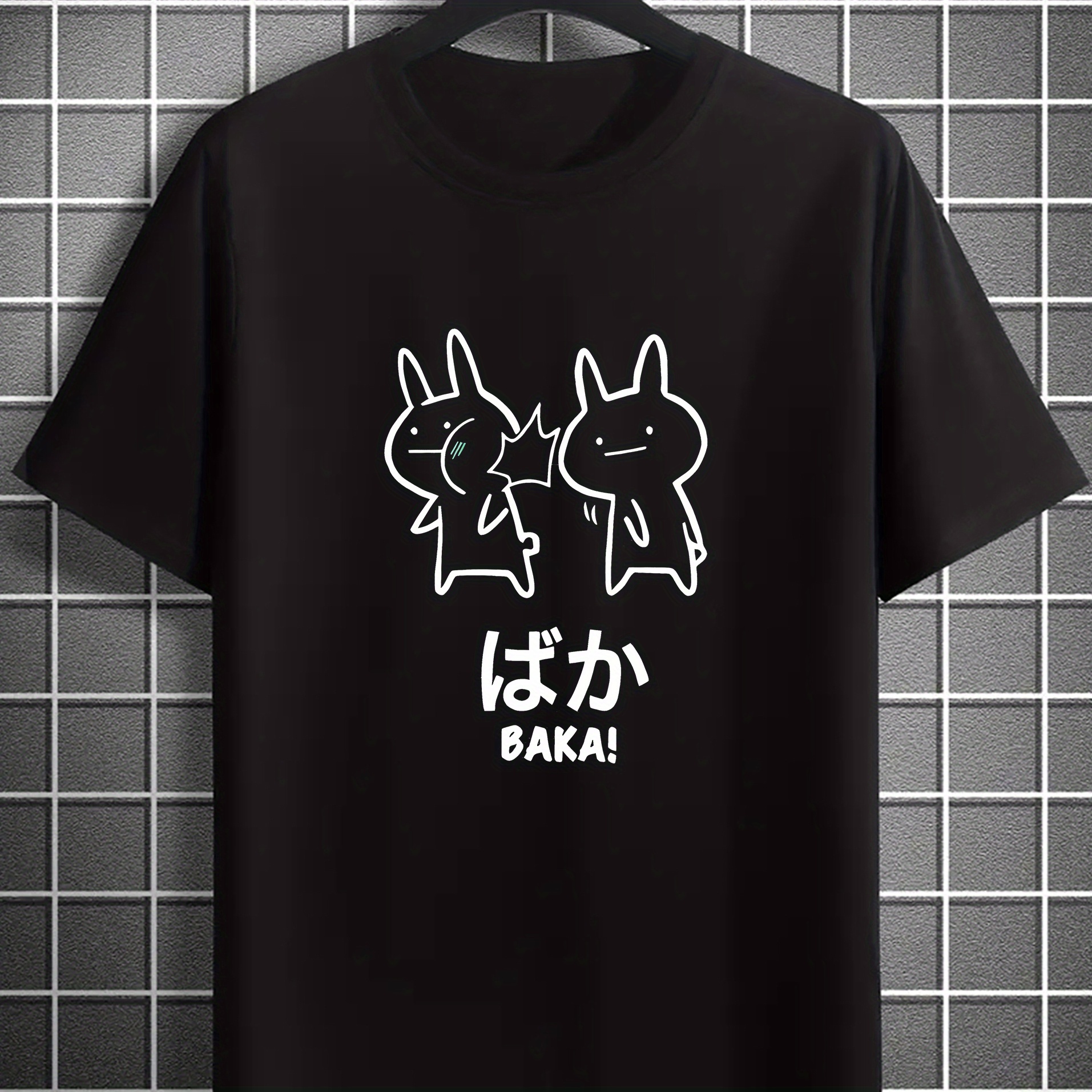 

Men's Casual Novelty Cartoon Rabbit Print T-shirt, Casual Fashion Tee, Street Style Short Sleeve Crew Neck Shirt For Summer