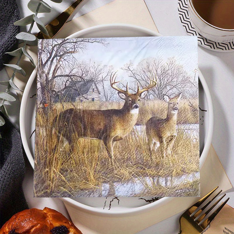 

20 Pack 2-ply Paper Napkins With Deer Design For Party, Decoupage, And Table Decoration - 9.8 Inch Square Disposable Dinner Napkins