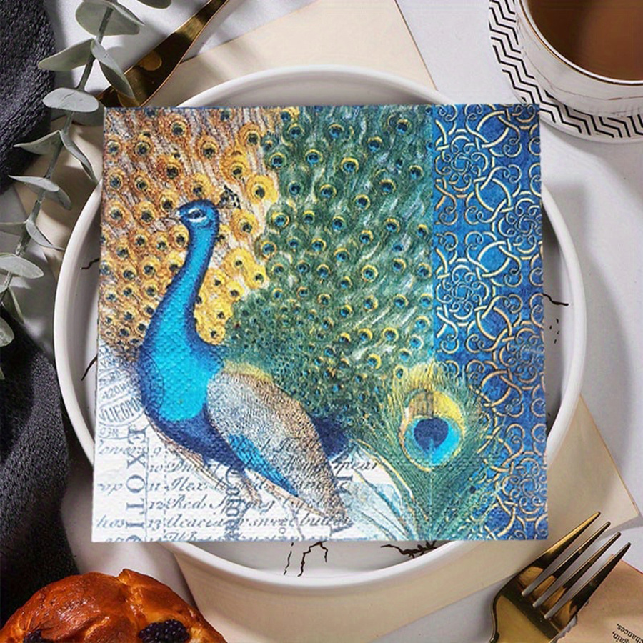 

20pcs 2-ply Paper Napkins With Elegant Peacock Design For Parties, Decoupage, And Table Decorations - Disposable Serviettes For Special Occasions