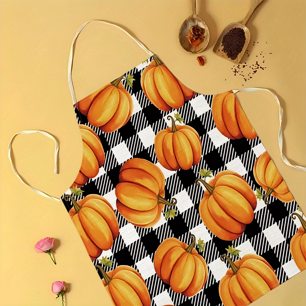 

Pumpkin Print Kitchen Apron, Woven Polyester, Sleeveless , Oil-resistant Home Kitchen Bib With Adjustable Neck Strap - Jit 1pc