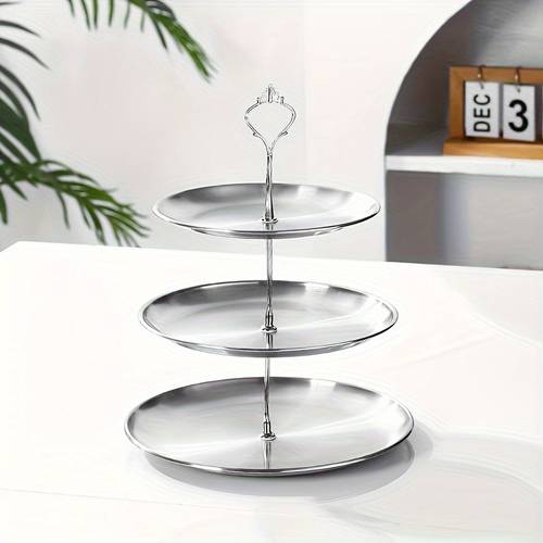 1pc three layer stainless steel cake tray cake snack plate birthday wedding party dessert stand table dessert display stand cold meal table afternoon tea snack rack eid al mubarak